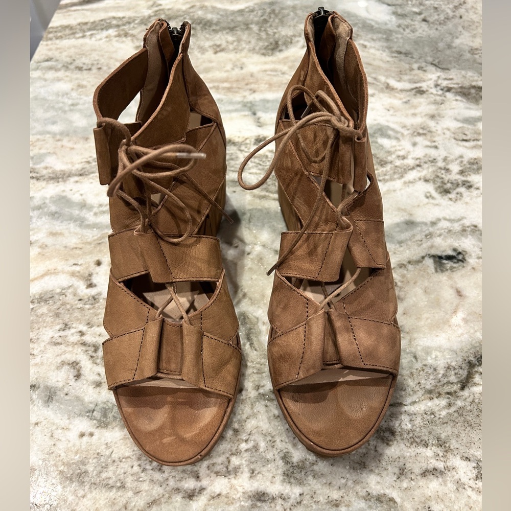 Eileen Fisher Brown Lace-Up wedge sandals